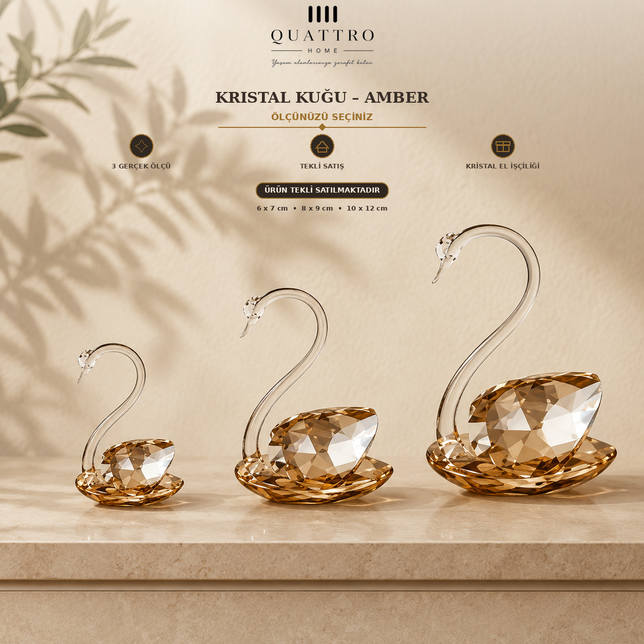 Ölçü Seçenekli Kristal Kuğu - Amber