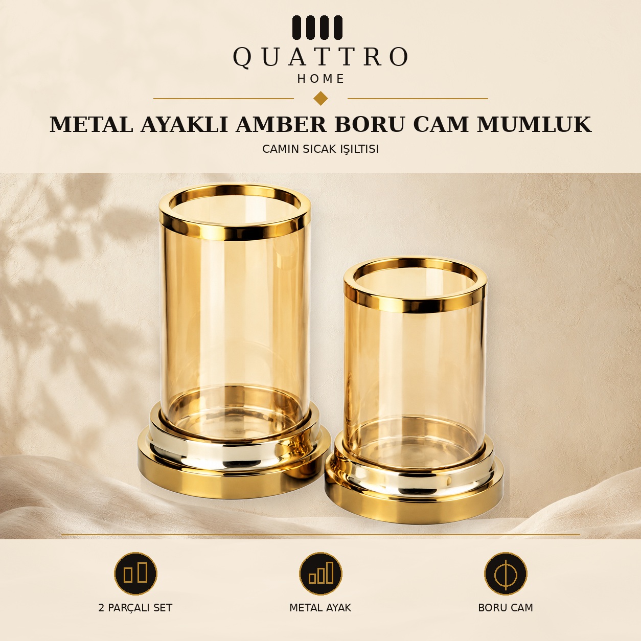 Metal Ayaklı Amber Boru Cam Mumluk