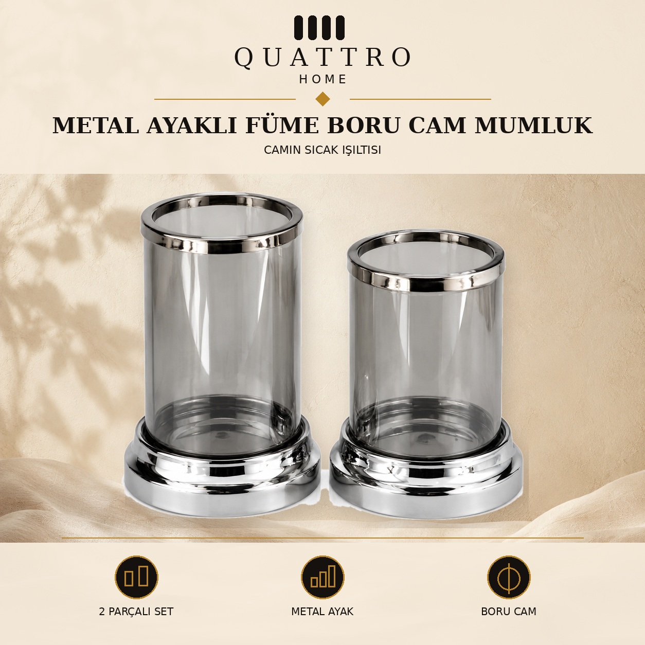 Metal Ayaklı Füme Boru Cam Mumluk