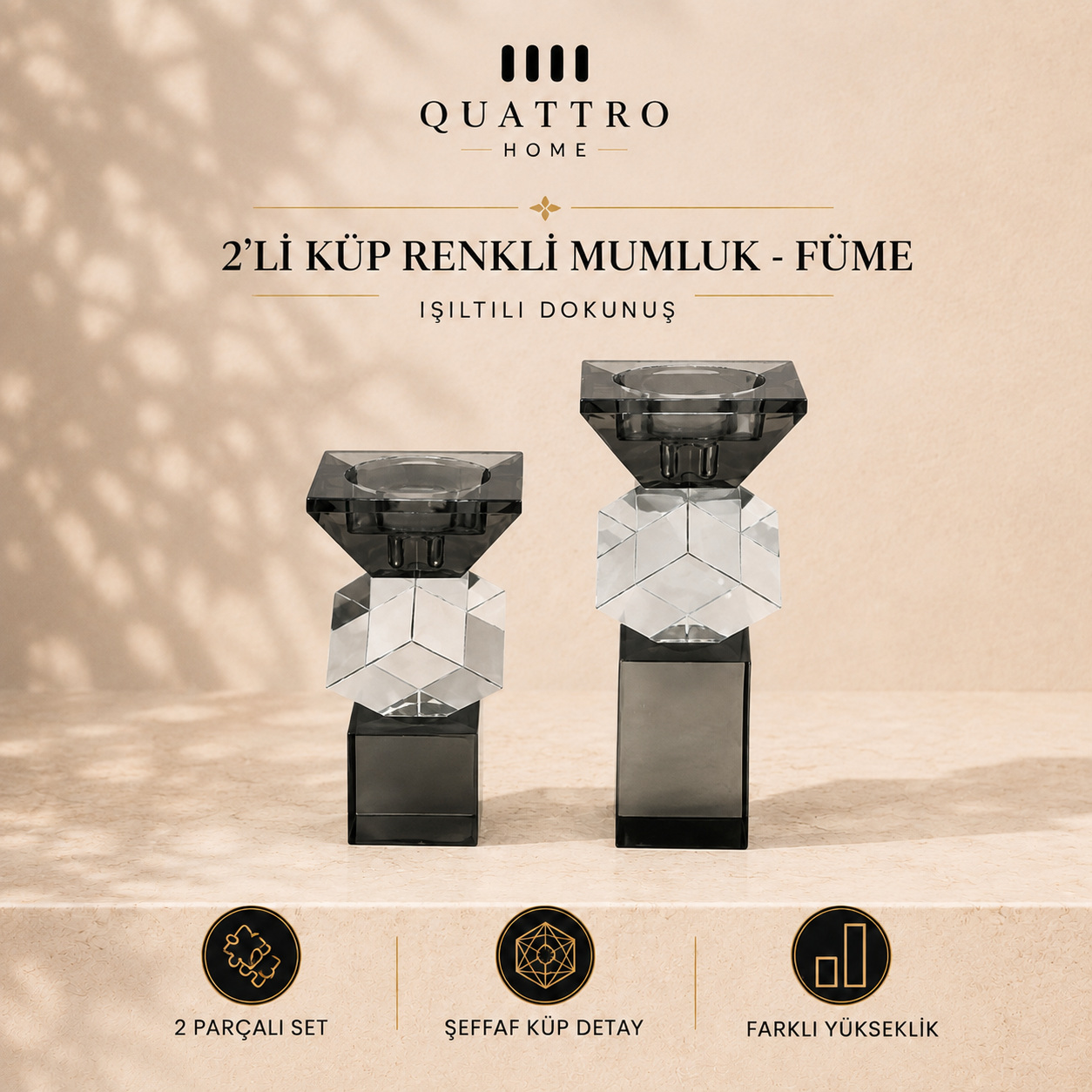 2'li Küp Renkli Mumluk - Füme
