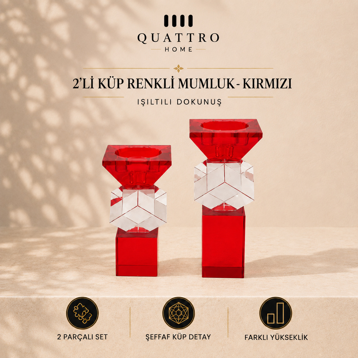 2'li Küp Renkli Mumluk - Kırmızı
