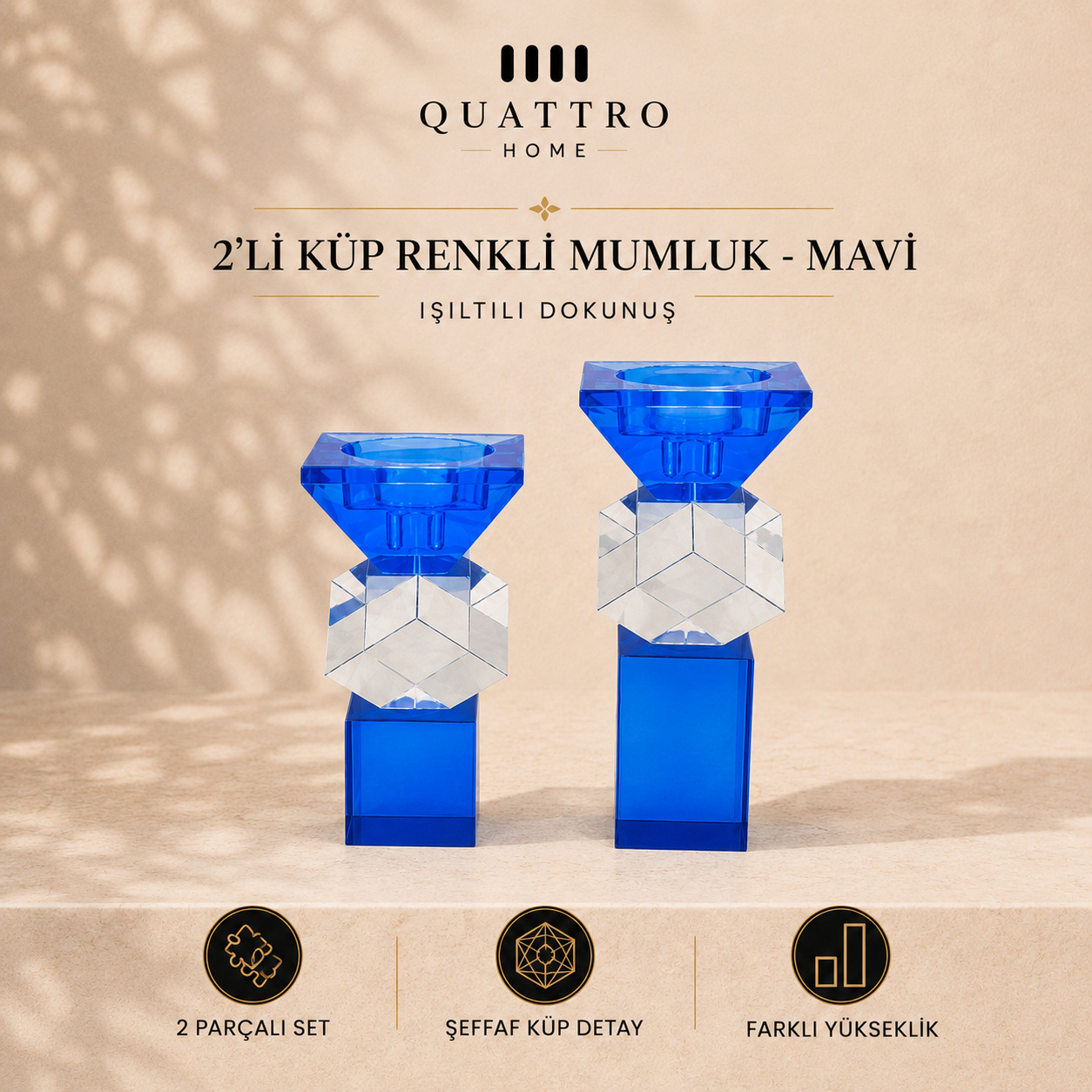 2'li Küp Renkli Mumluk - Mavi