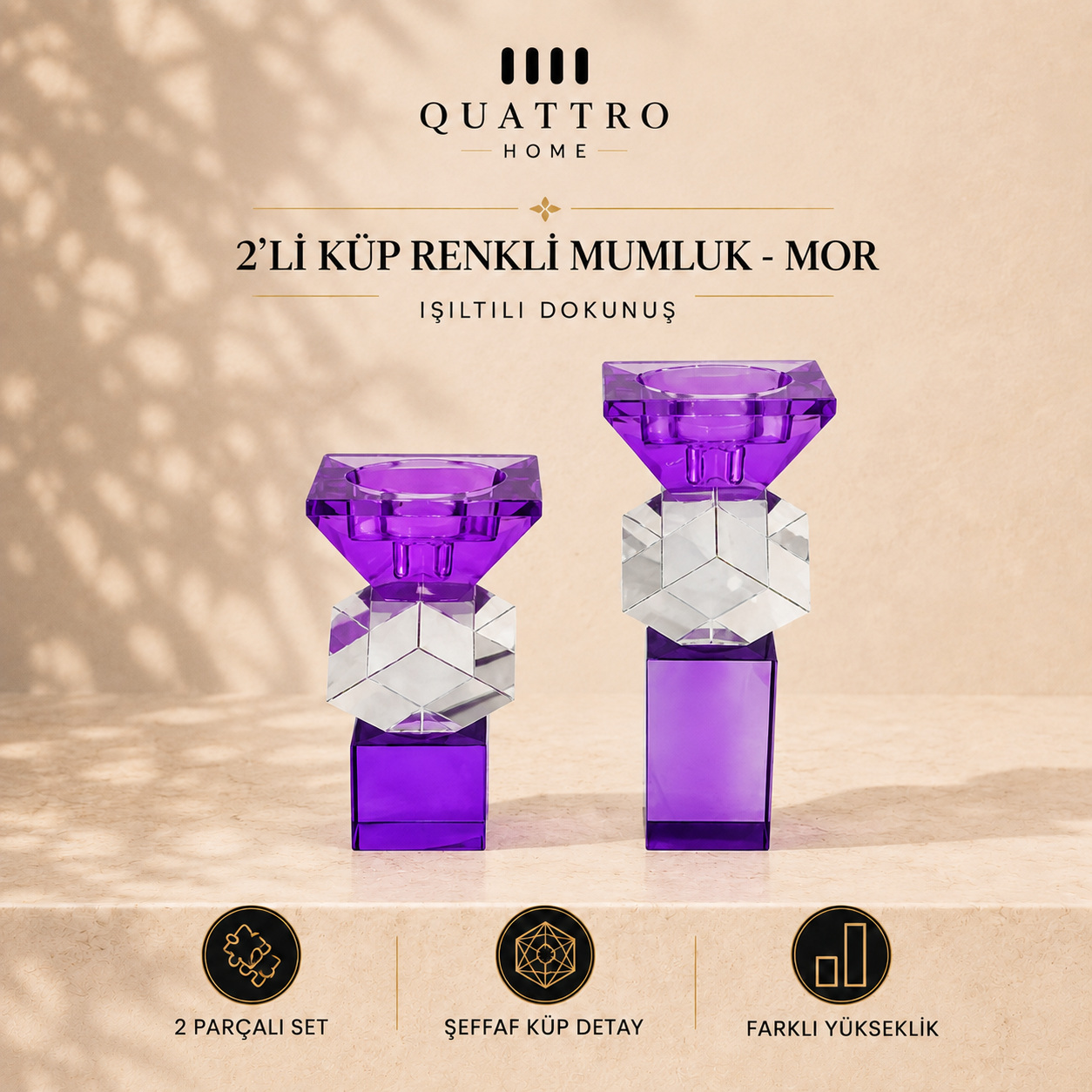 2'li Küp Renkli Mumluk - Mor
