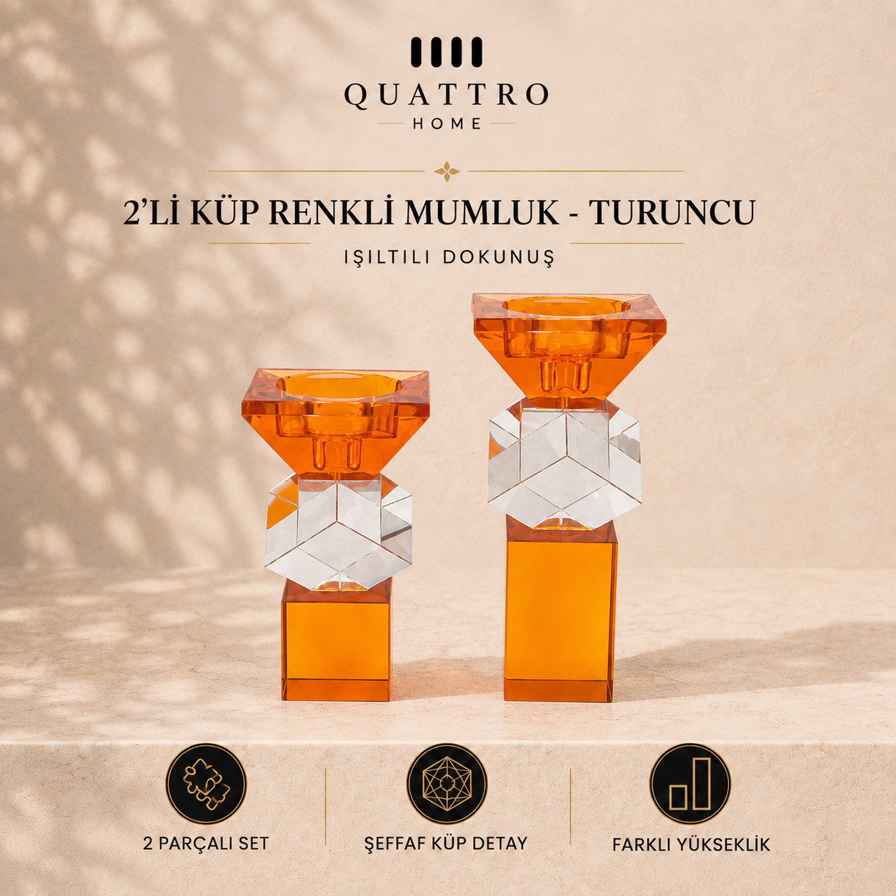 2'li Küp Renkli Mumluk - Turuncu