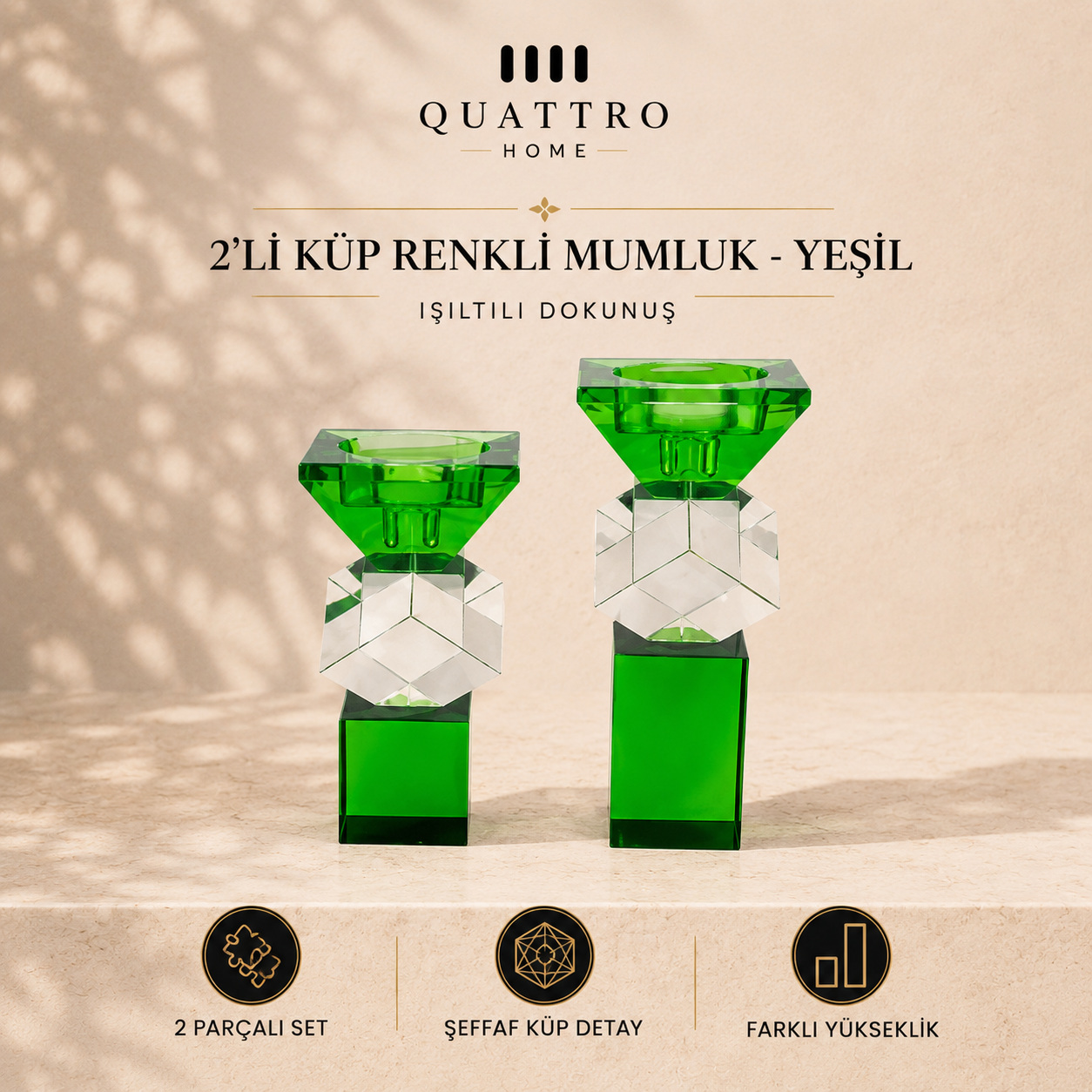 2'li Küp Renkli Mumluk - Yeşil