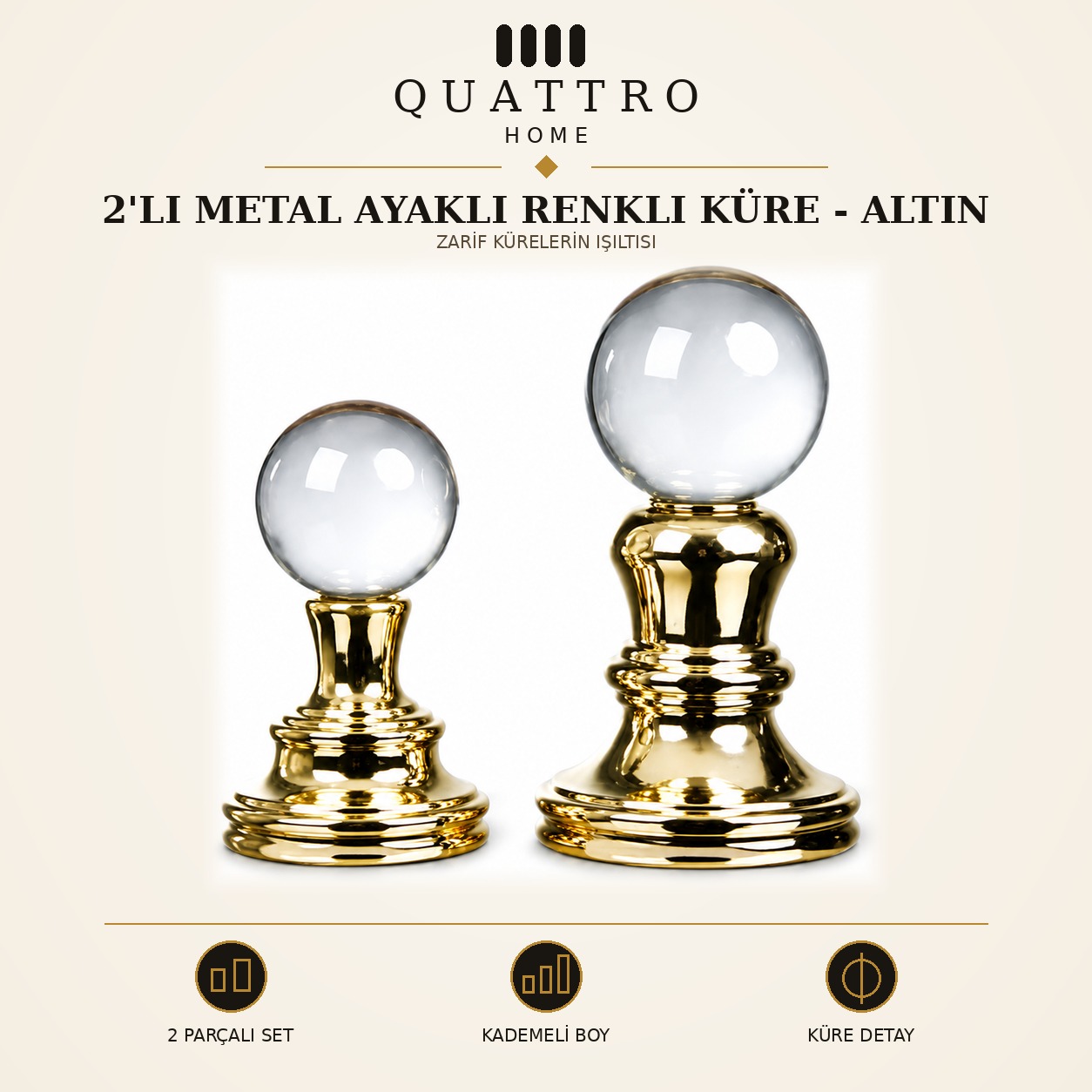 2'li Metal Ayaklı Renkli Küre - Altın