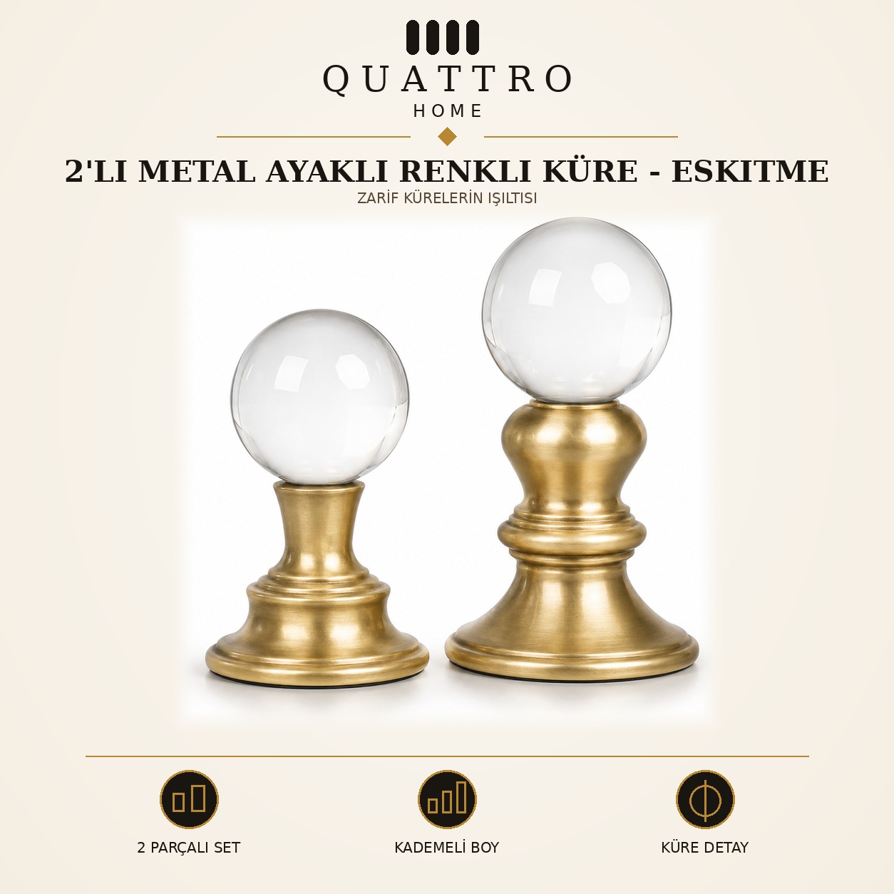2'li Metal Ayaklı Renkli Küre - Eskitme