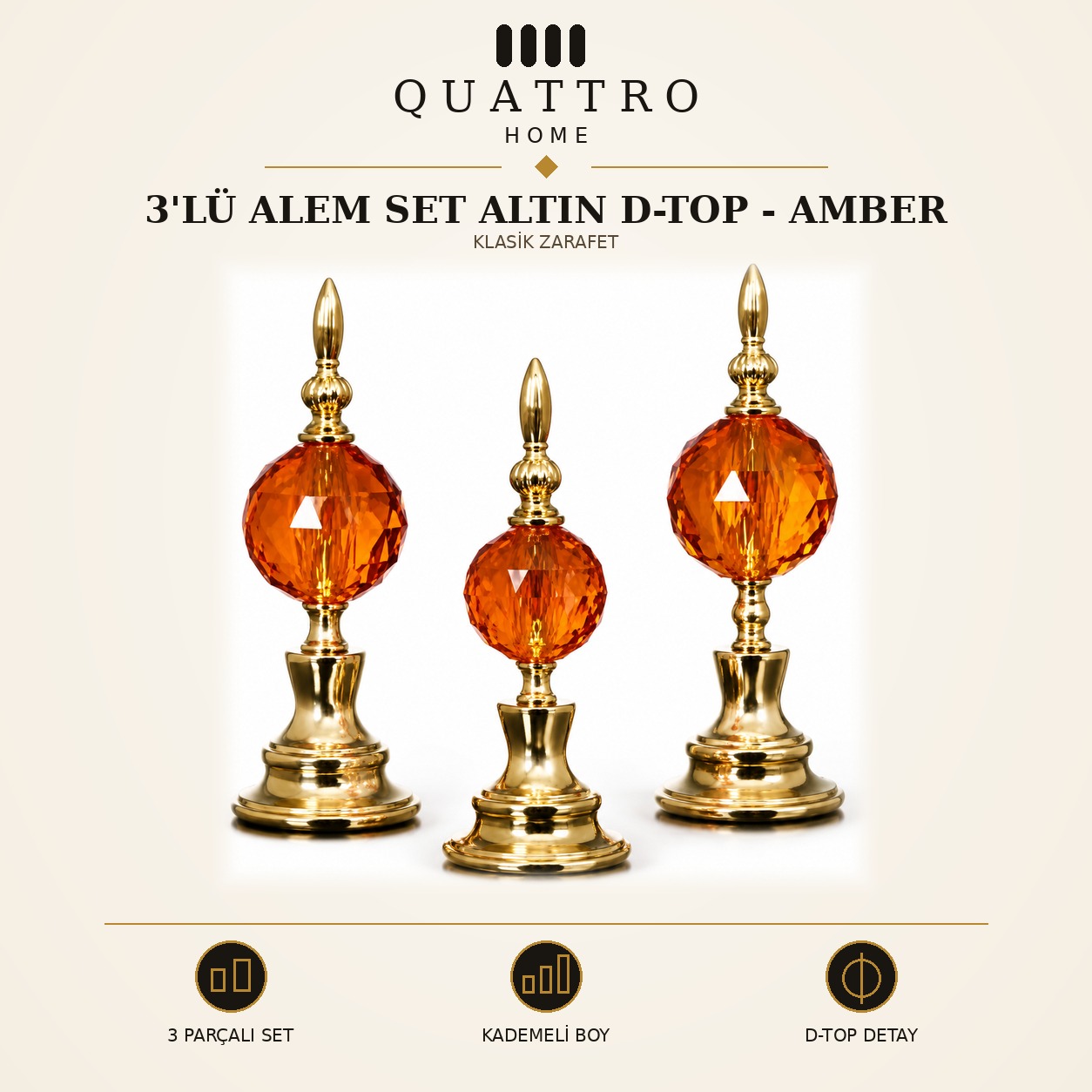 3'lü Alem Set Altın D-Top - Amber