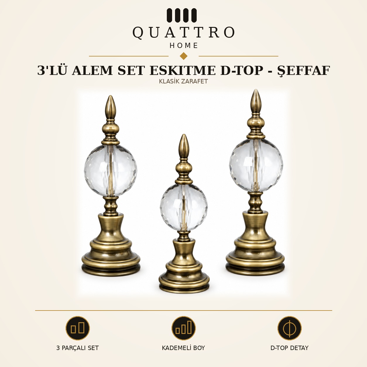 3'lü Alem Set Eskitme D-Top - Şeffaf