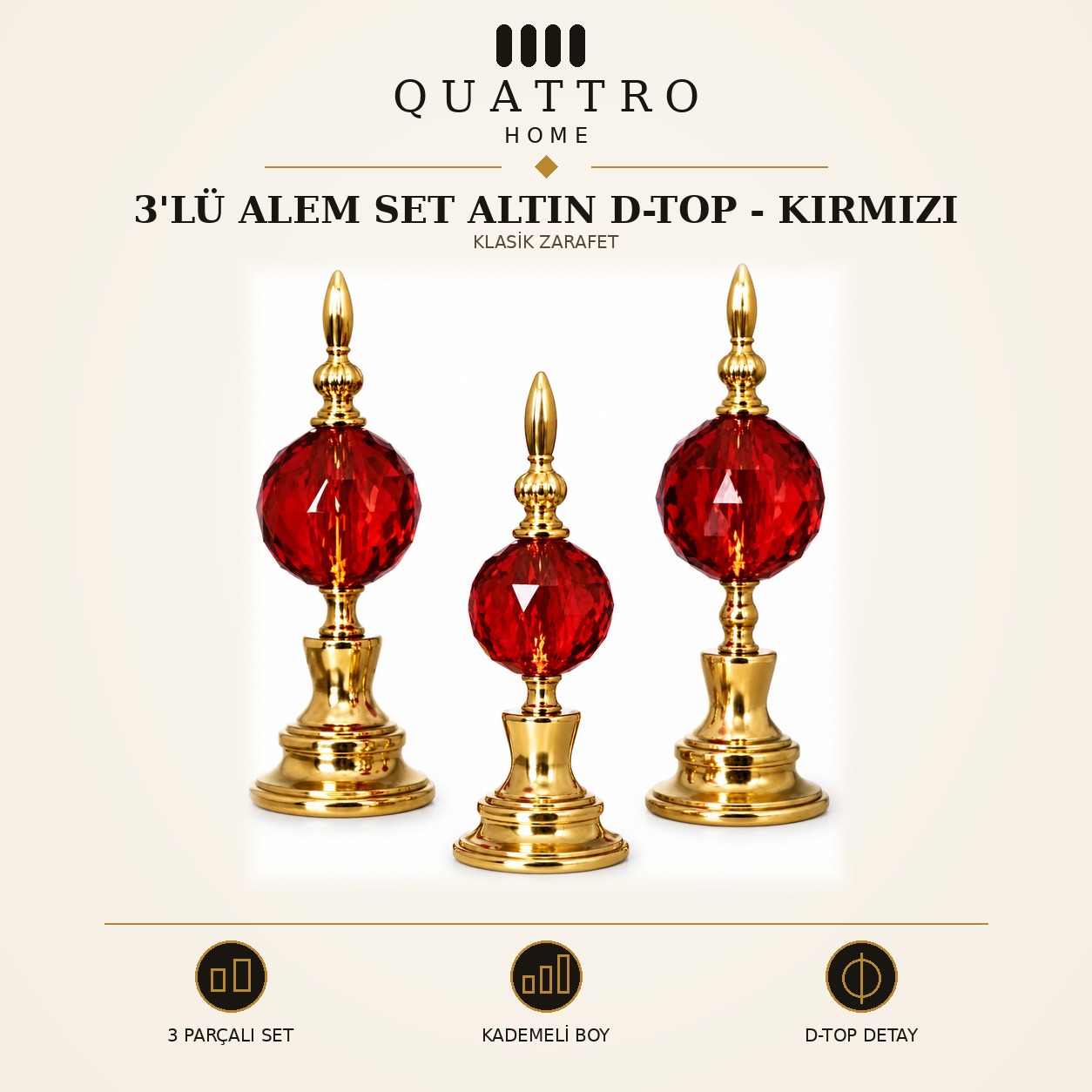 3'lü Alem Set Altın D-Top - Kırmızı