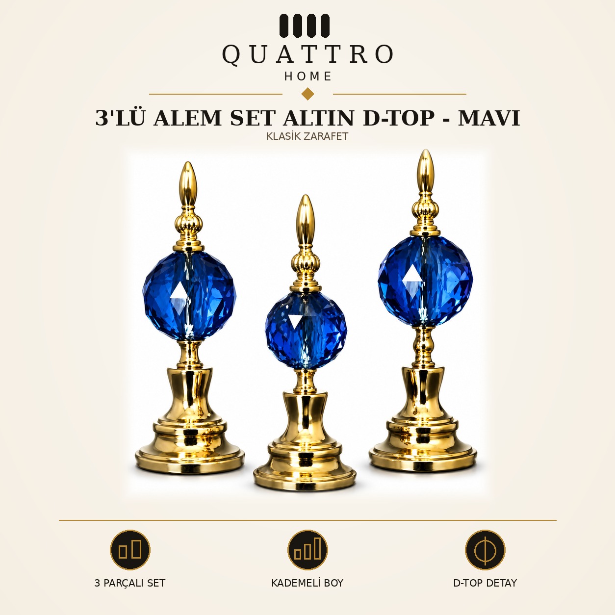 3'lü Alem Set Altın D-Top - Mavi