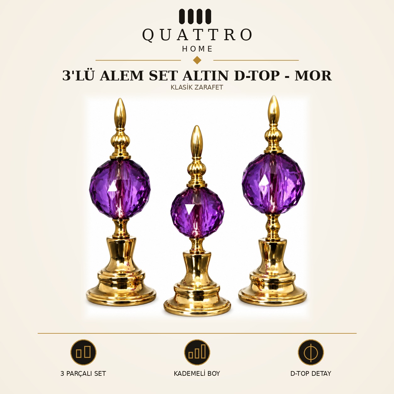 3'lü Alem Set Altın D-Top - Mor