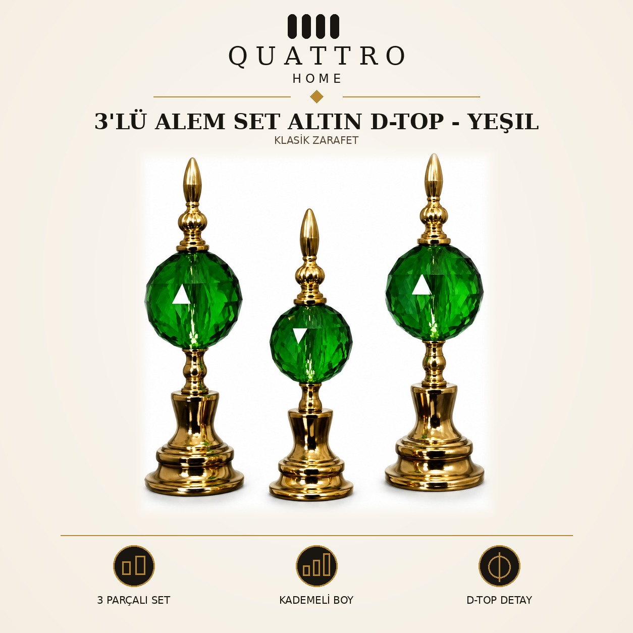 3'lü Alem Set Altın D-Top - Yeşil