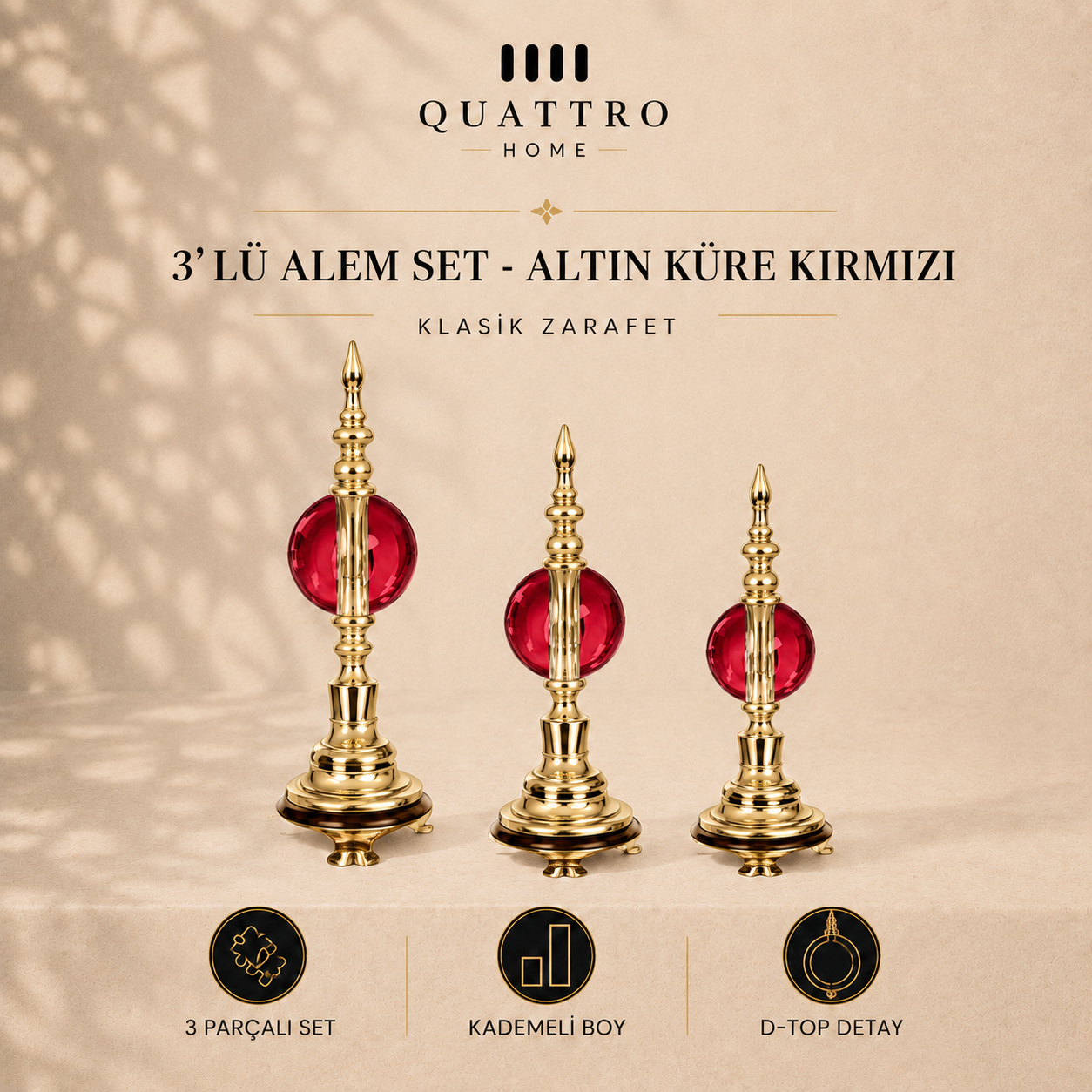 3'lü Alem Set - Altın Küre Kırmızı