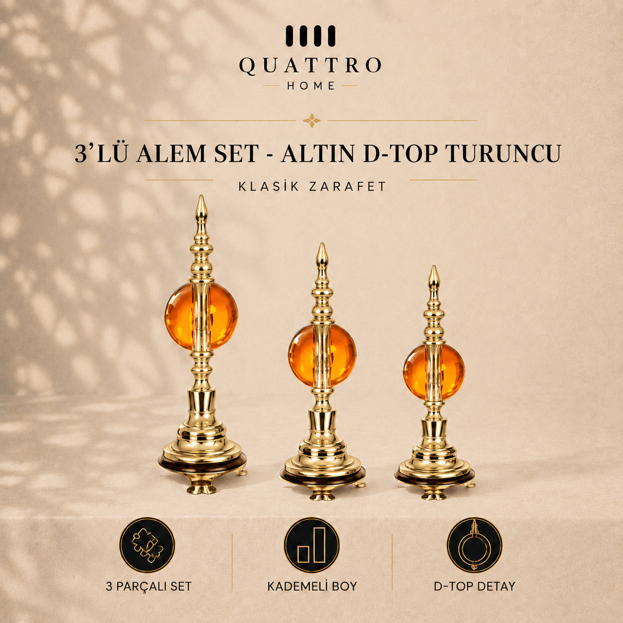 3'lü Alem Set - Altın D-Top Turuncu