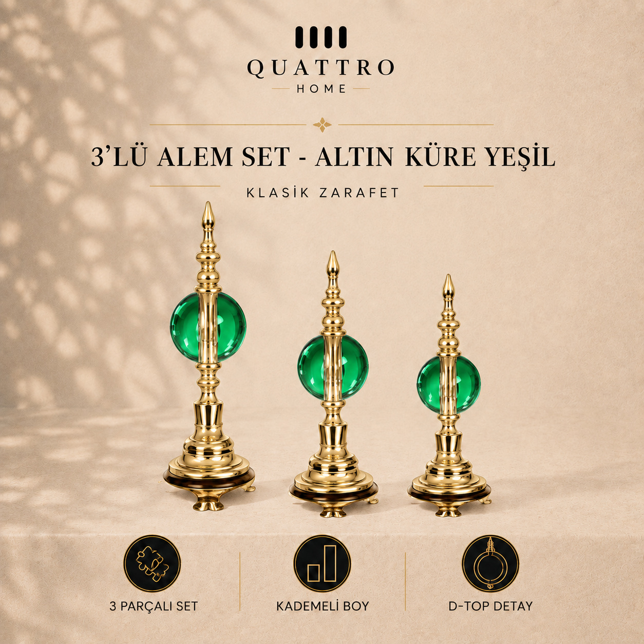 3'lü Alem Set - Altın Küre Yeşil