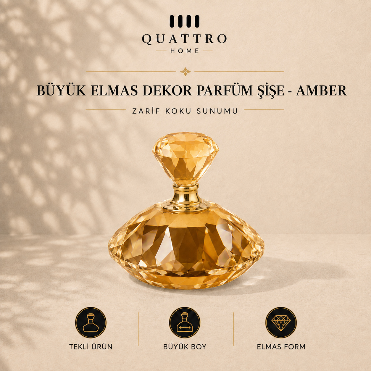 Büyük Elmas Dekor Parfüm Şişe - Amber