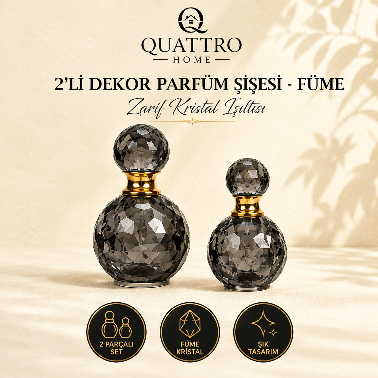 2'li Dekor Parfüm Şişesi - Füme