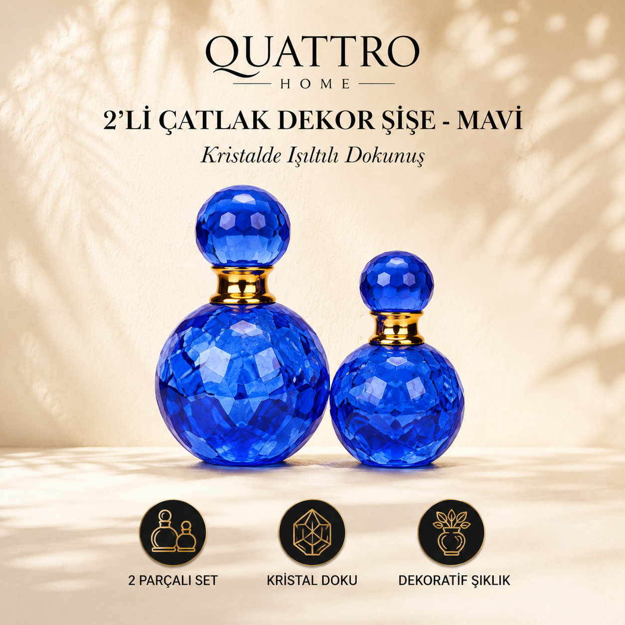 2'li Çatlak Dekor Şişe - Mavi