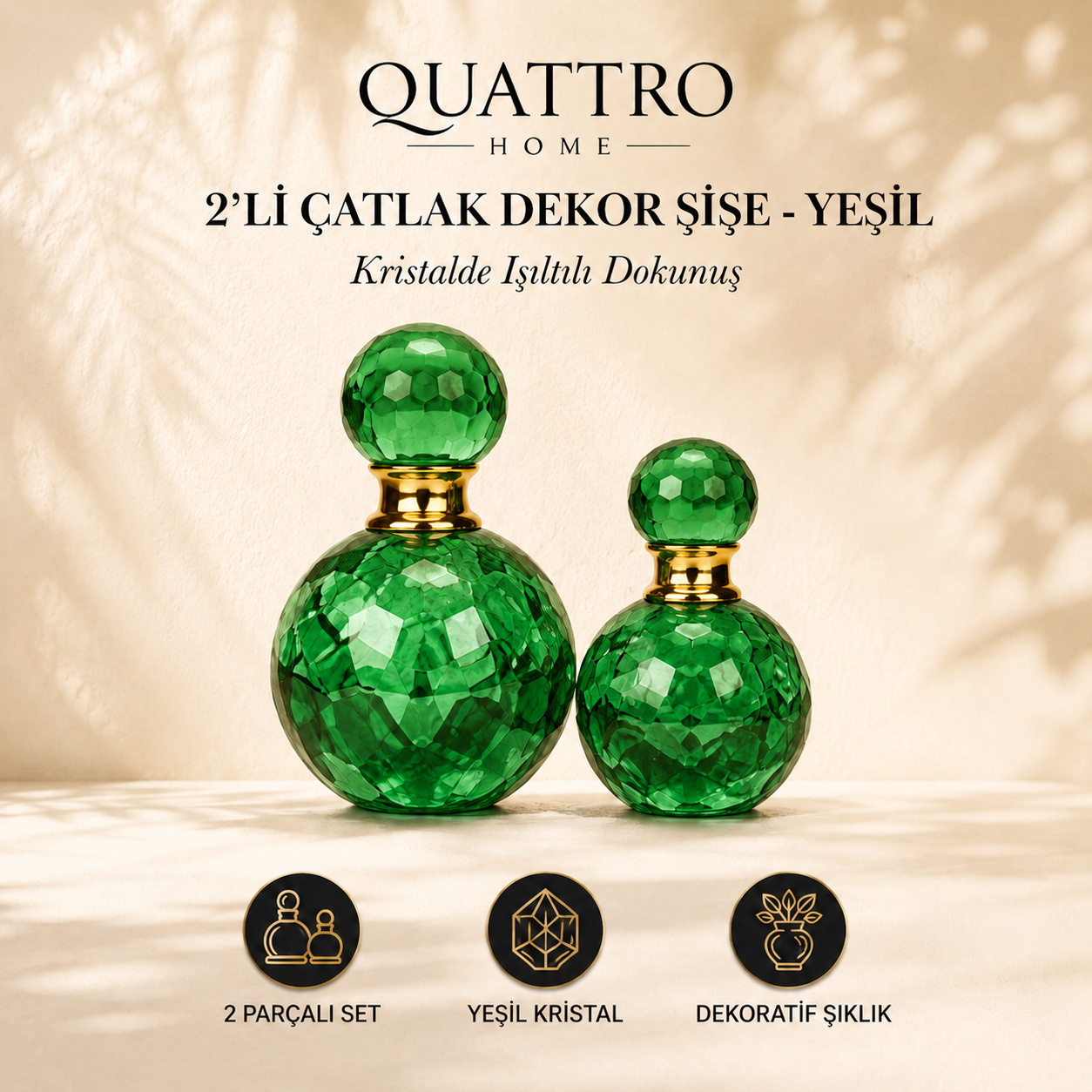 2'li Çatlak Dekor Şişe - Yeşil