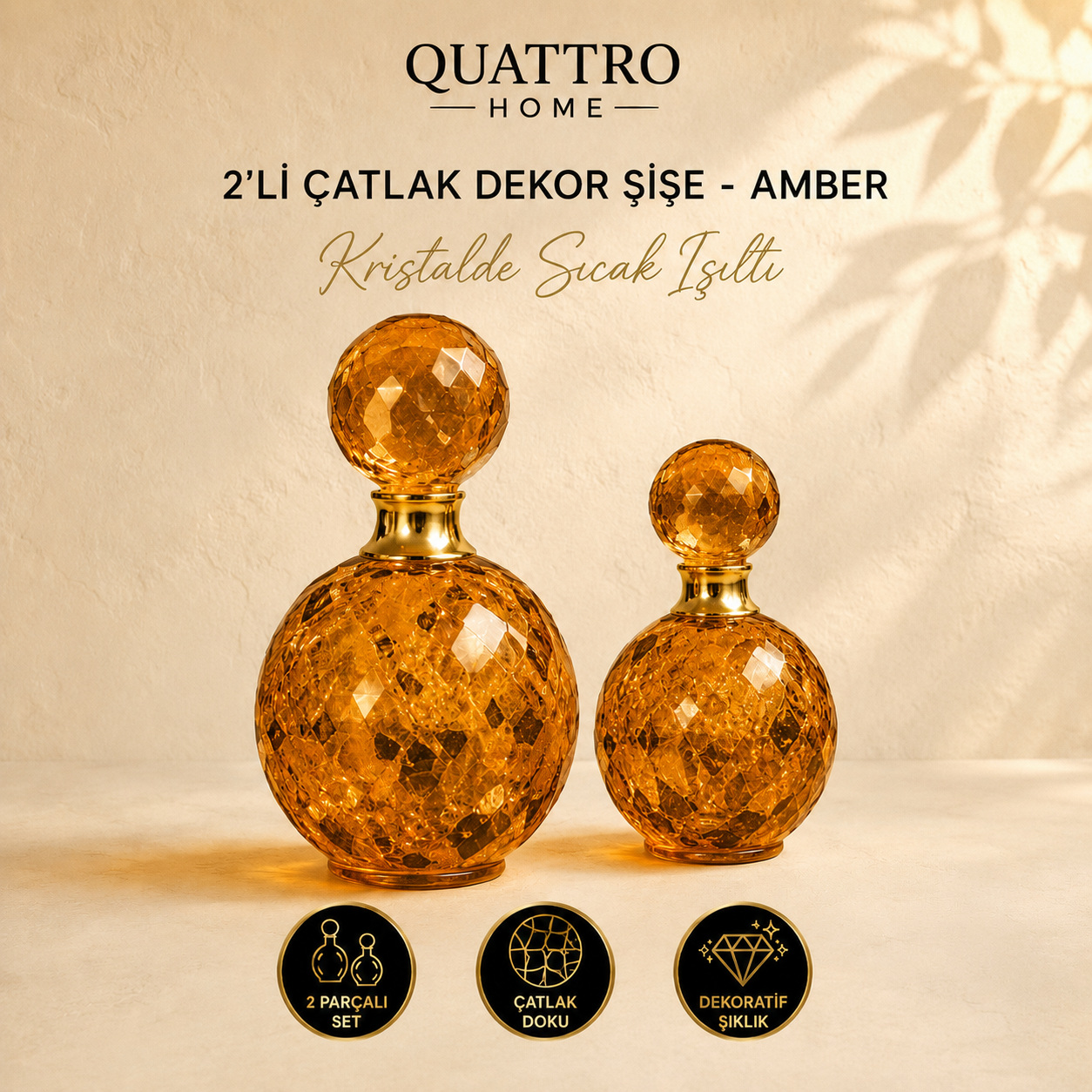 2'li Çatlak Dekor Şişe - Amber