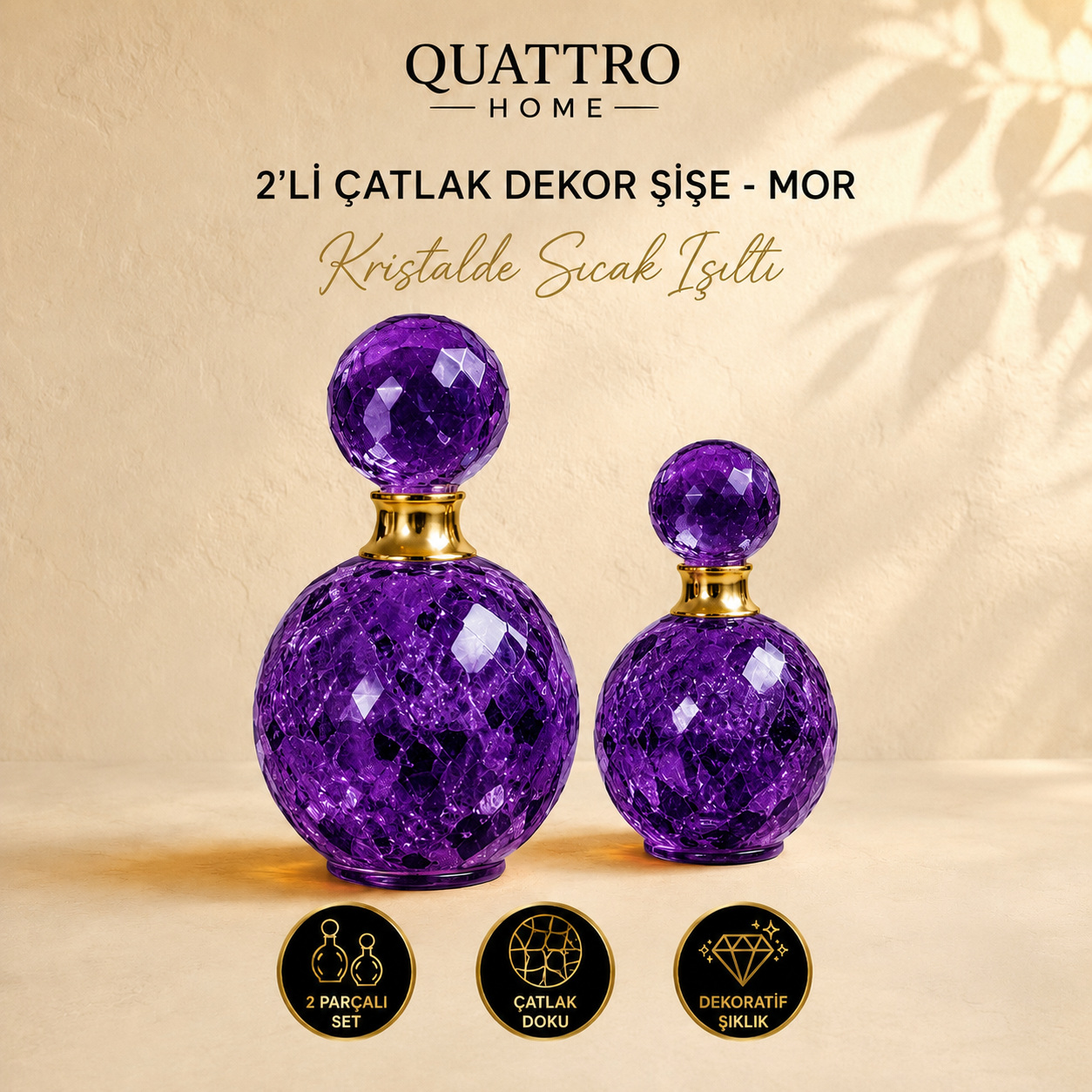 2'li Çatlak Dekor Şişe - Mor