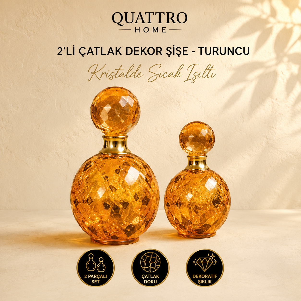 2'li Çatlak Dekor Şişe - Turuncu