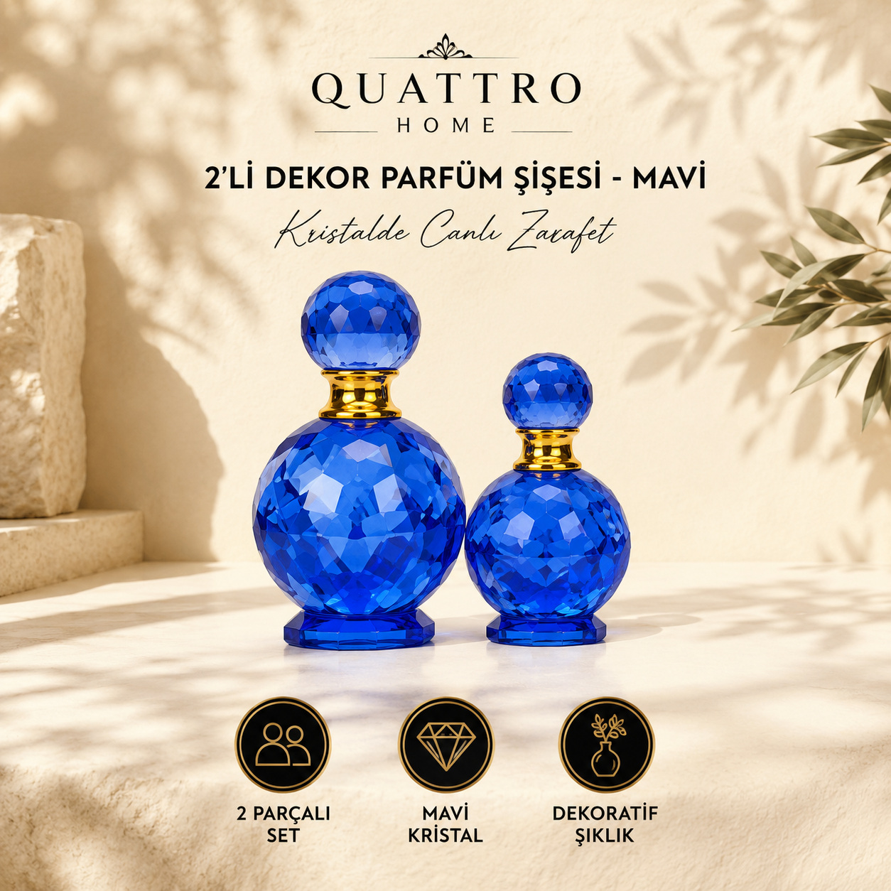2'li Dekor Parfüm Şişesi - Mavi