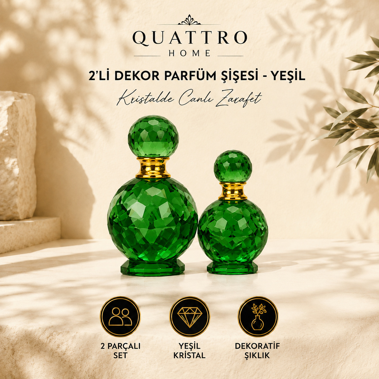 2'li Dekor Parfüm Şişesi - Yeşil