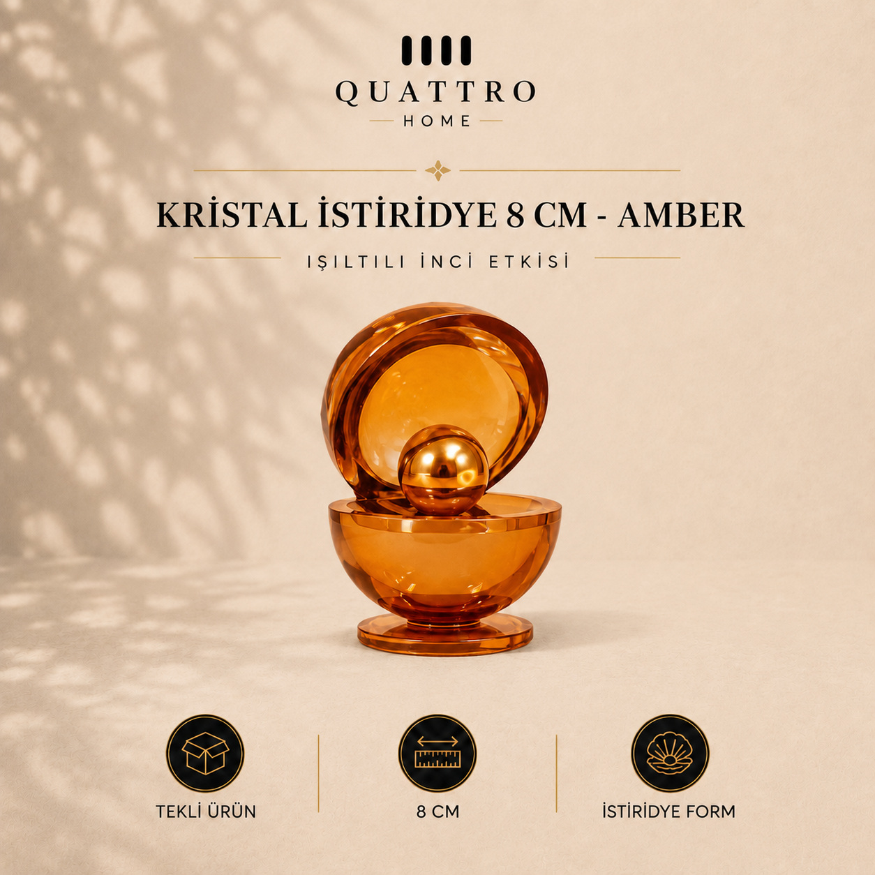 Kristal İstiridye 8 cm - Amber