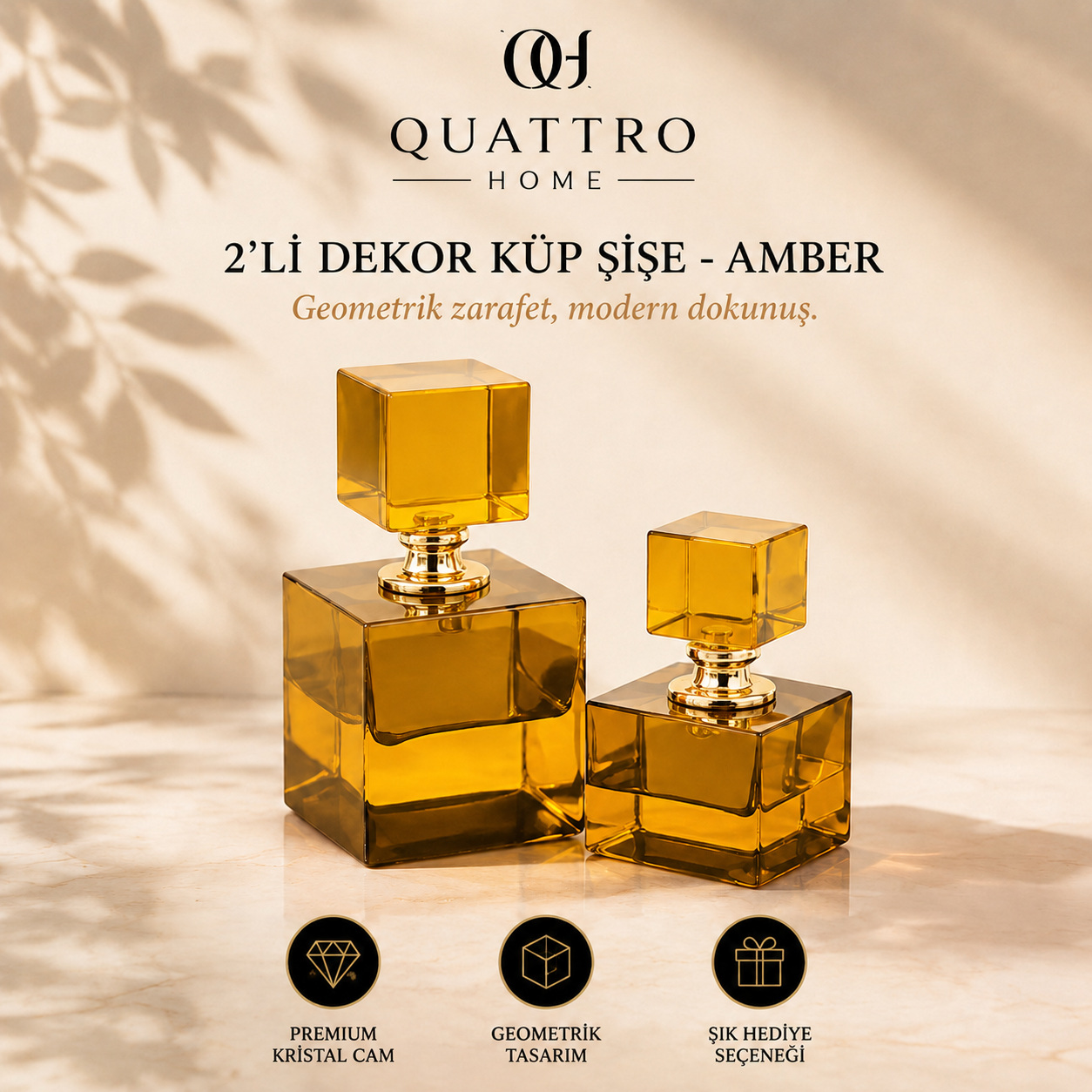 2'li Dekor Küp Şişe - Amber