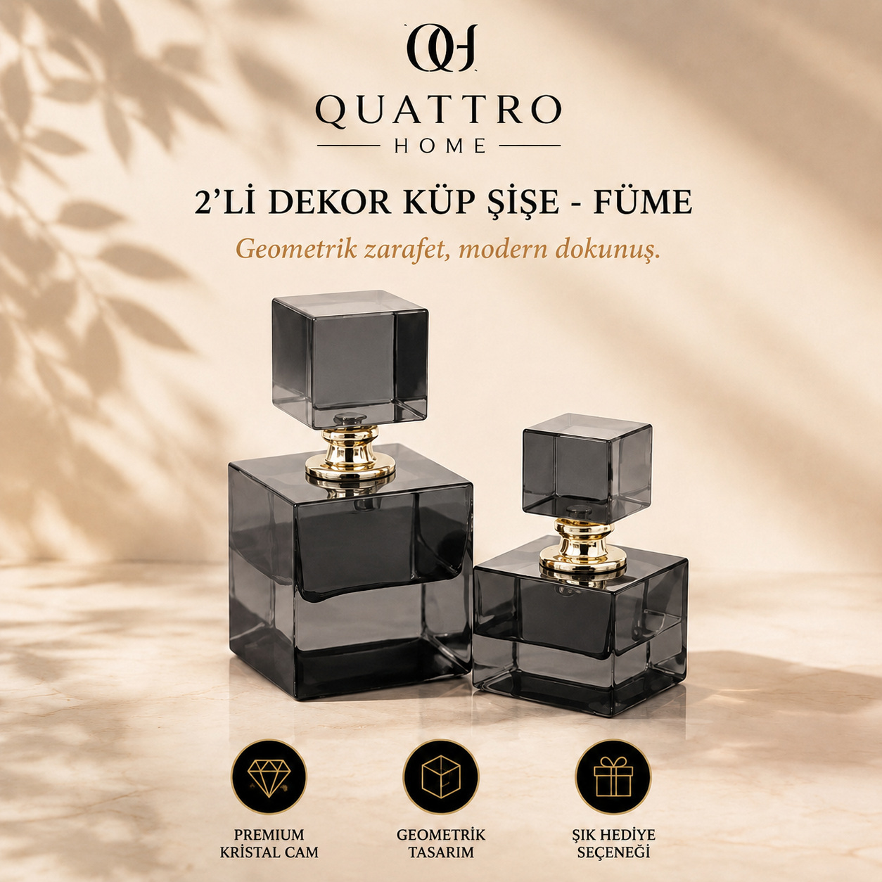 2'li Dekor Küp Şişe - Füme