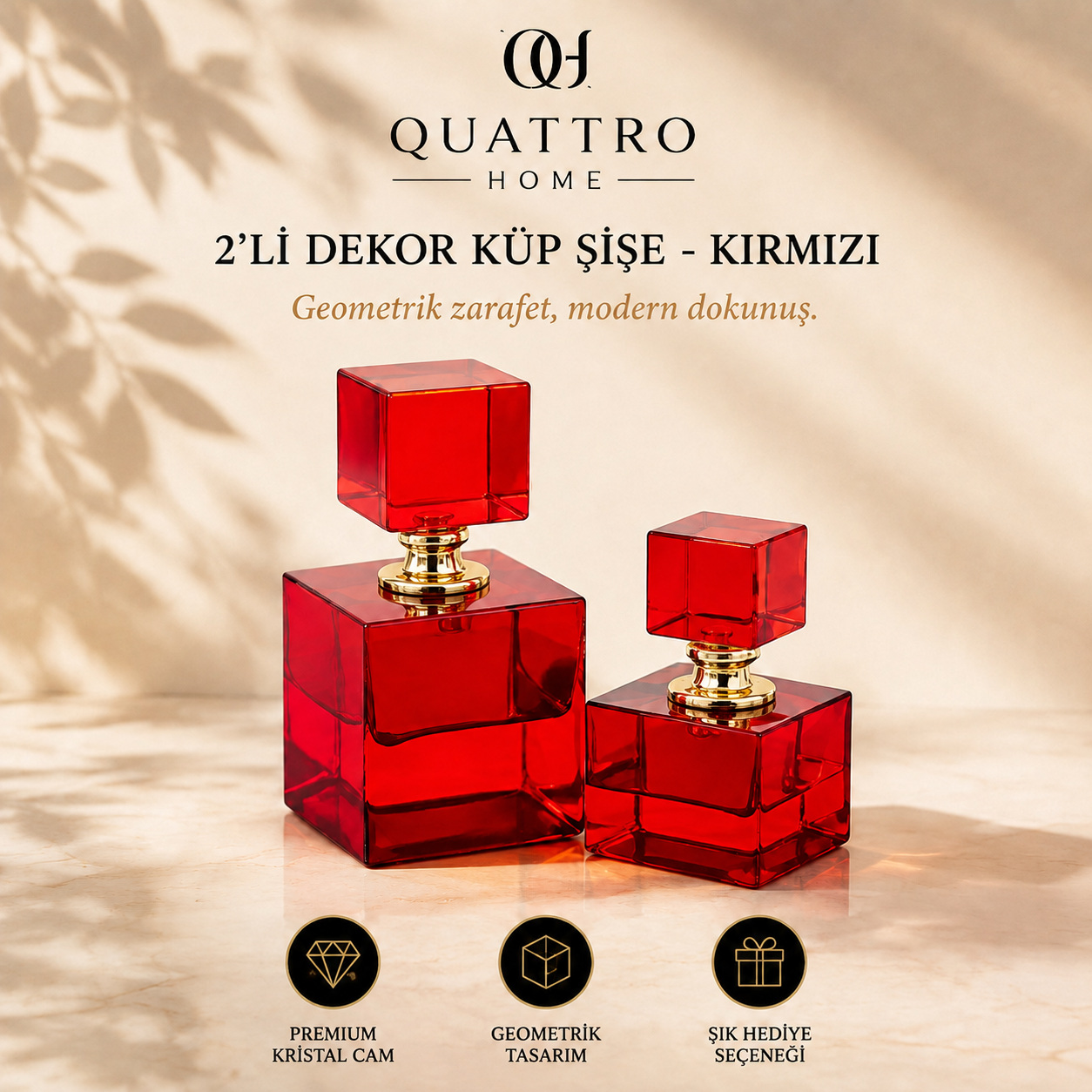 2'li Dekor Küp Şişe - Kırmızı