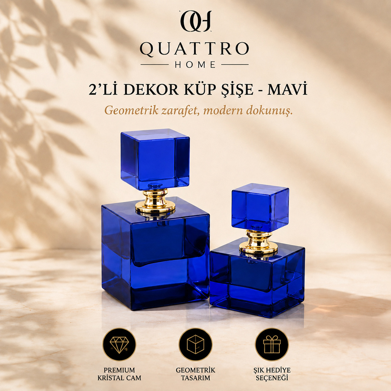 2'li Dekor Küp Şişe - Mavi