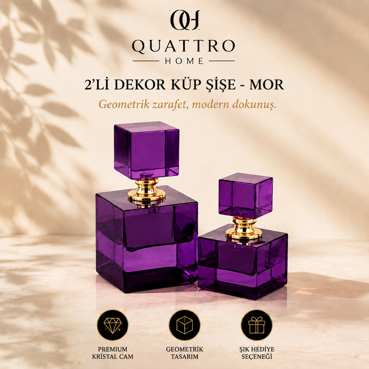2'li Dekor Küp Şişe - Mor
