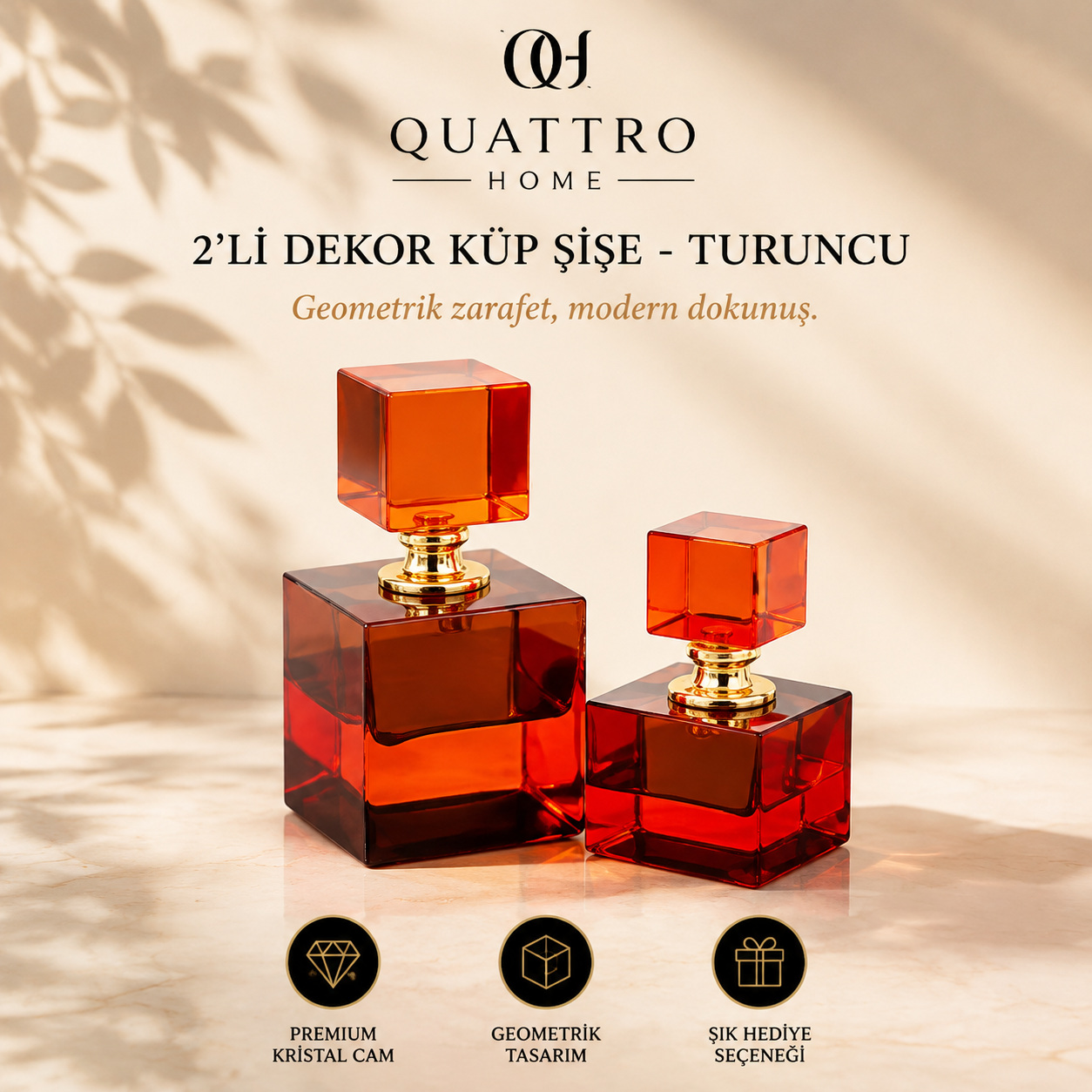 2'li Dekor Küp Şişe - Turuncu