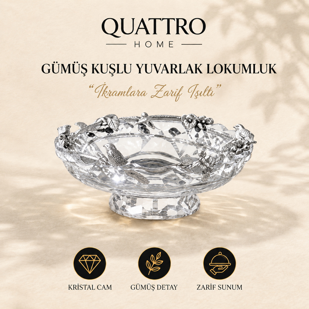 Gümüş Kuşlu Yuvarlak Lokumluk