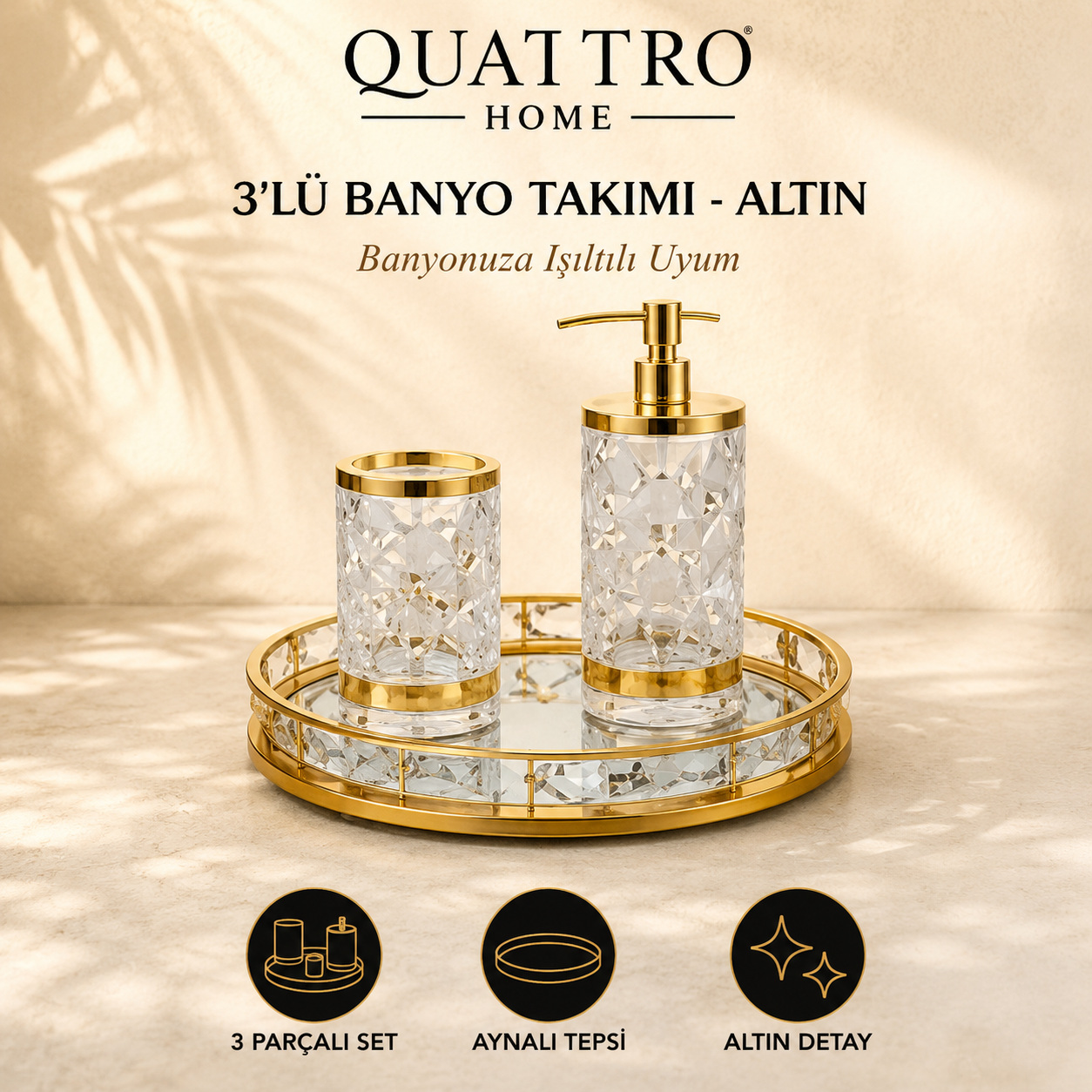 3'lü Banyo Takımı - Altın