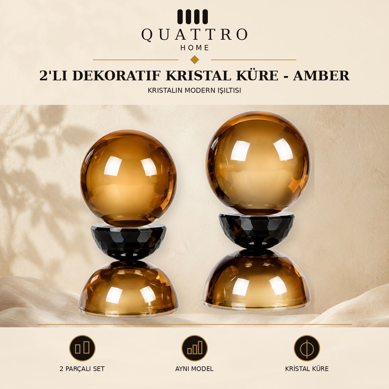 2'li Dekoratif Kristal Küre - Amber