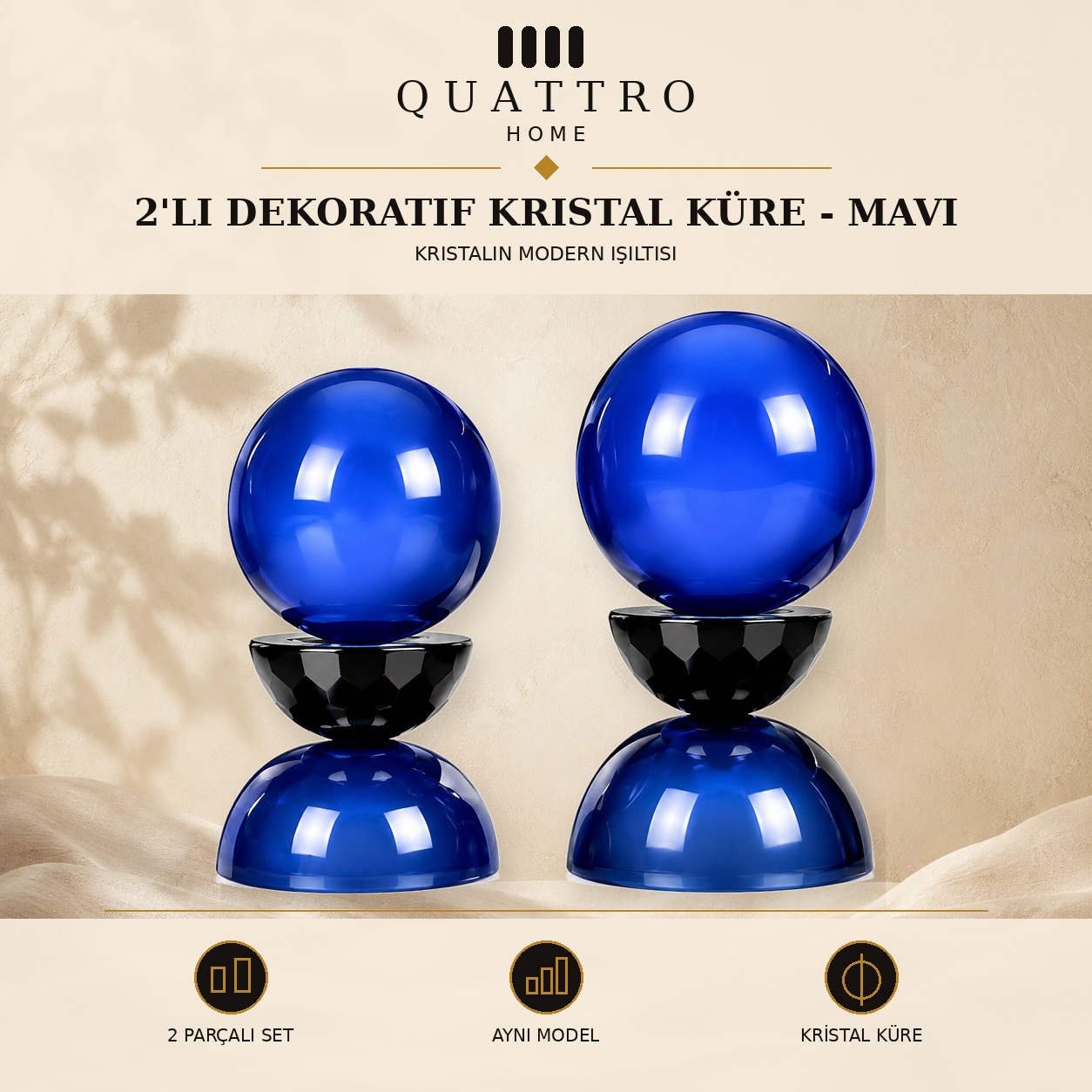 2'li Dekoratif Kristal Küre - Mavi