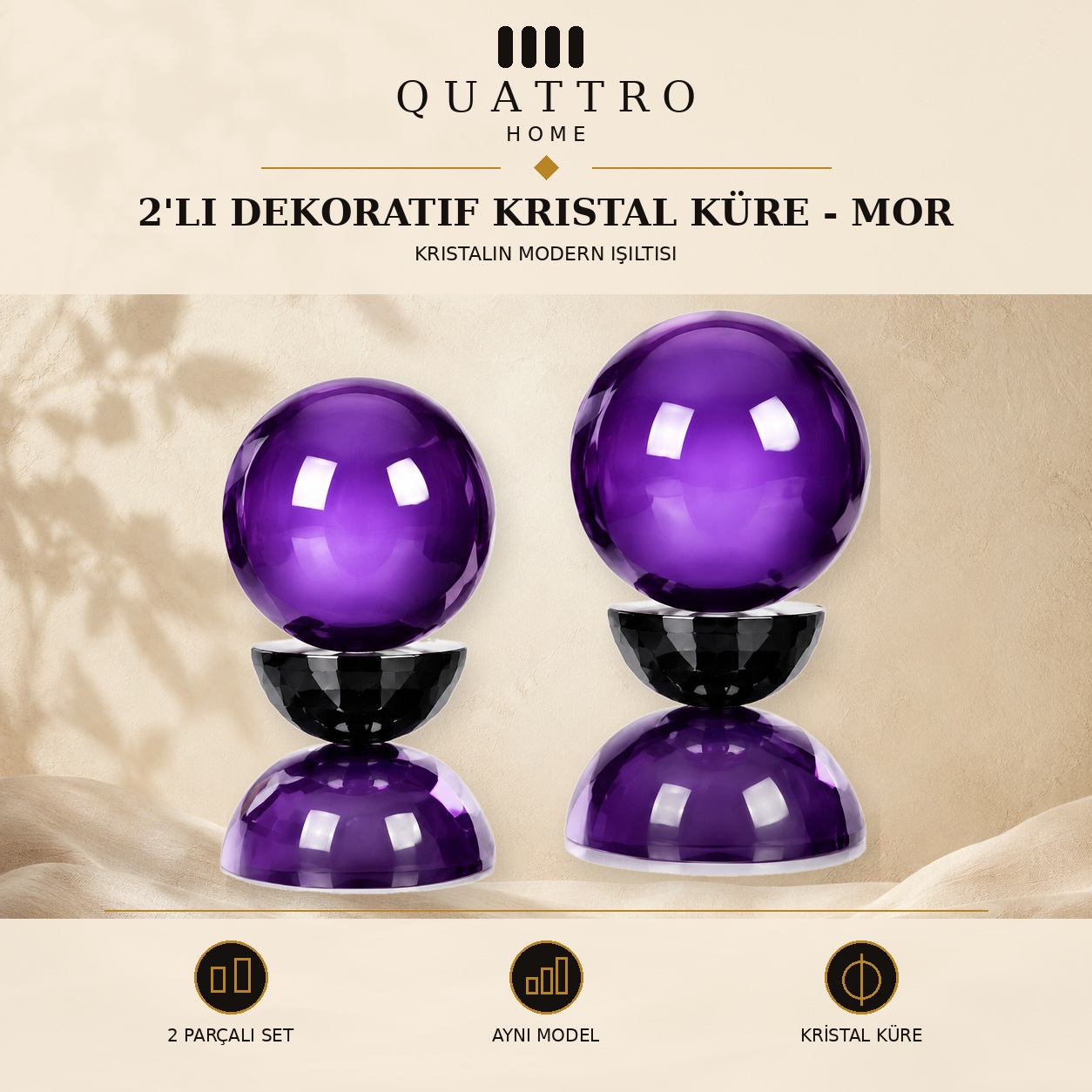 2'li Dekoratif Kristal Küre - Mor