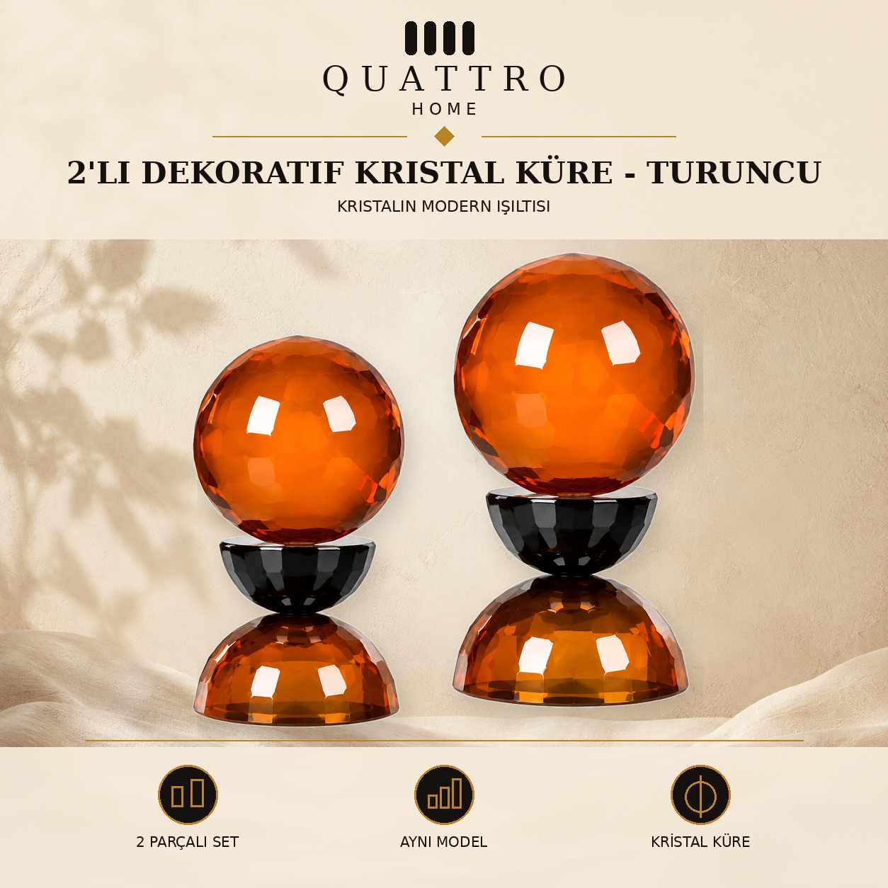 2'li Dekoratif Kristal Küre - Turuncu