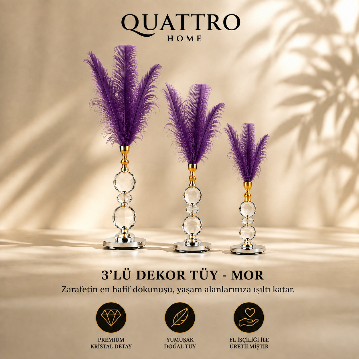 3'lü Dekor Tüy - Mor