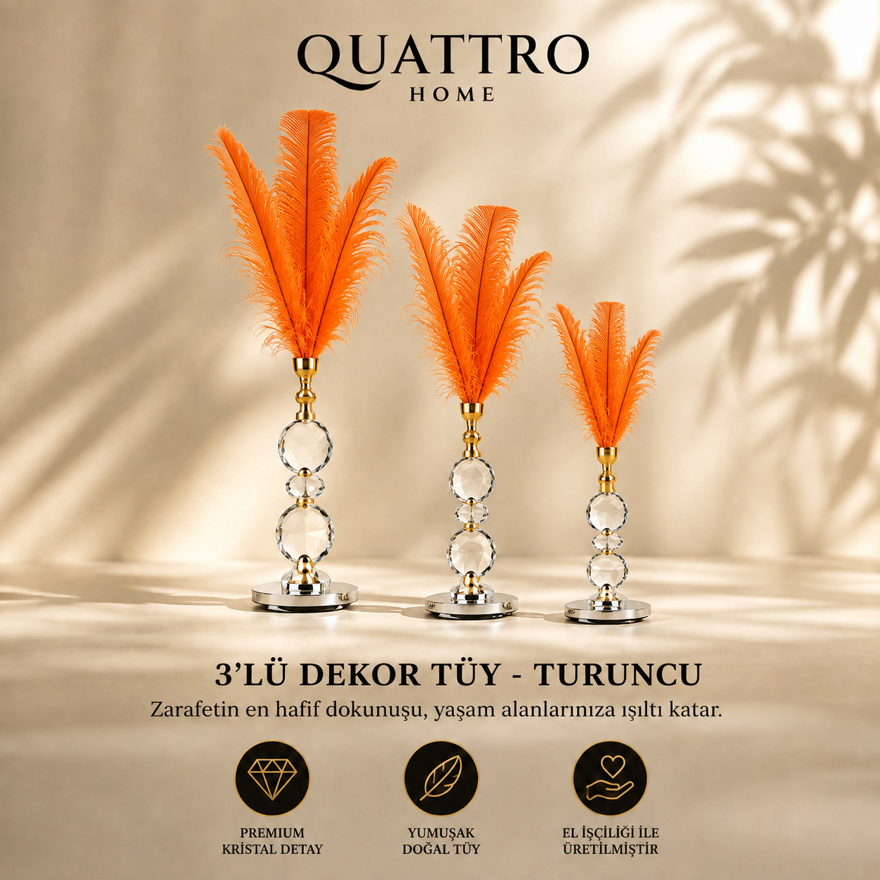 3'lü Dekor Tüy - Turuncu