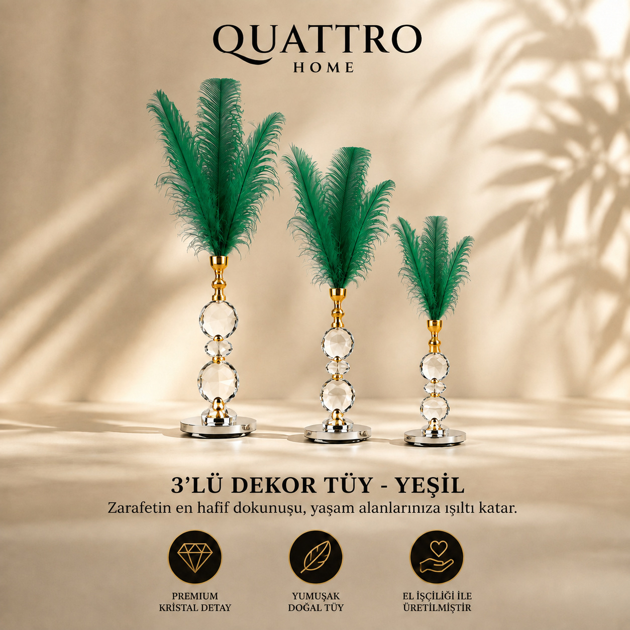 3'lü Dekor Tüy - Yeşil