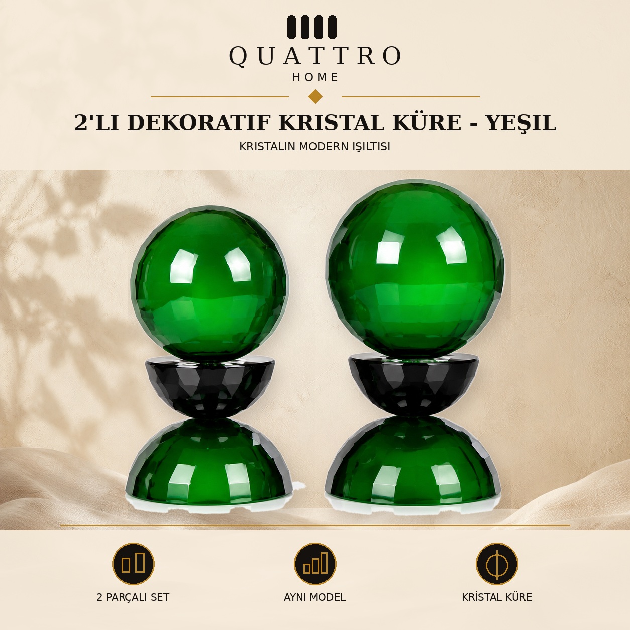 2'li Dekoratif Kristal Küre - Yeşil