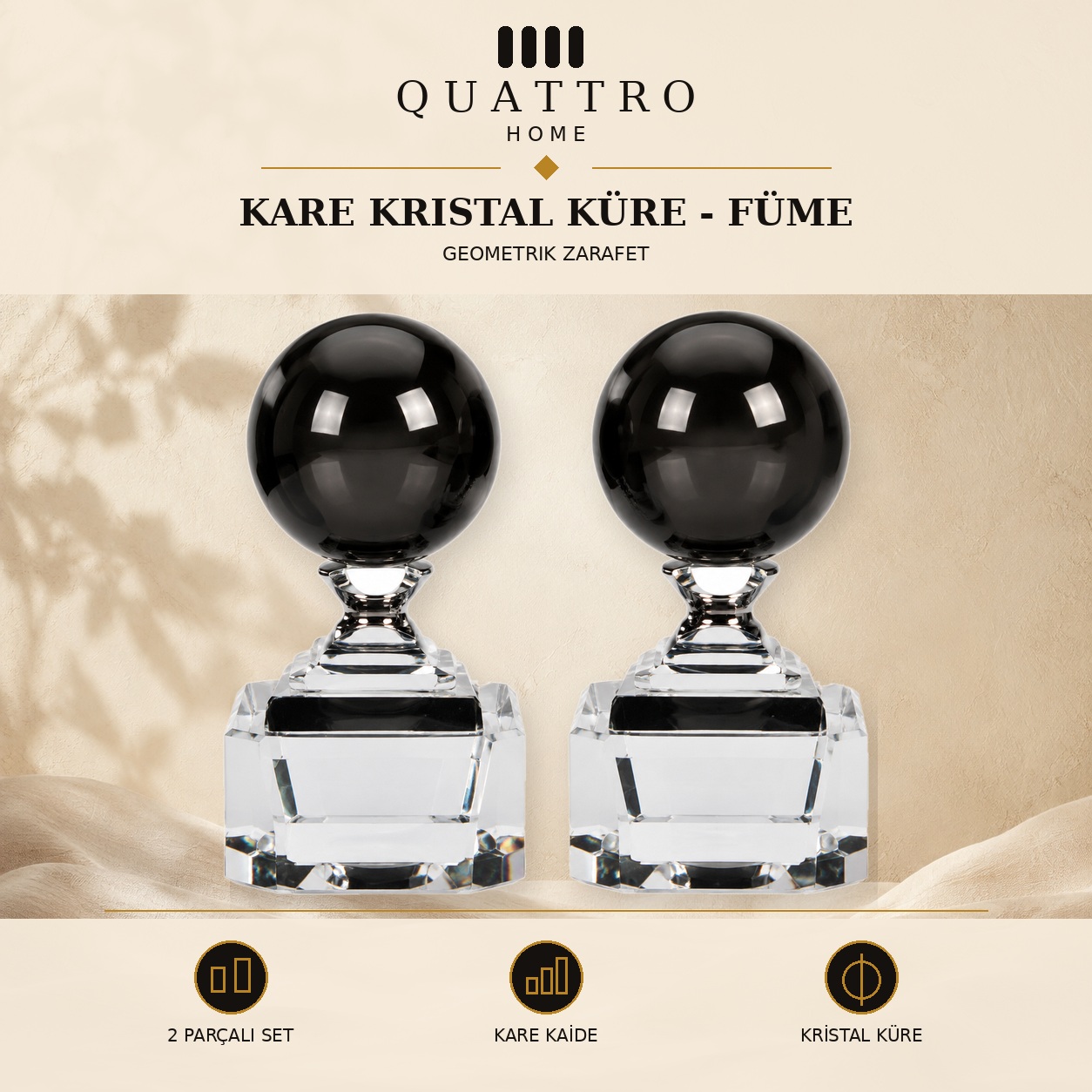 Kare Kristal Küre - Füme