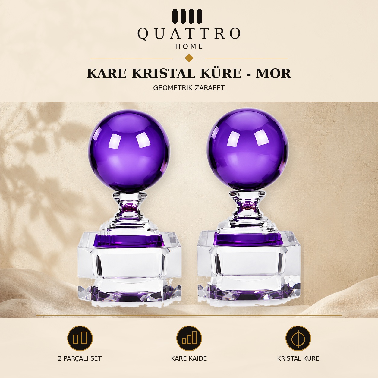 Kare Kristal Küre - Mor