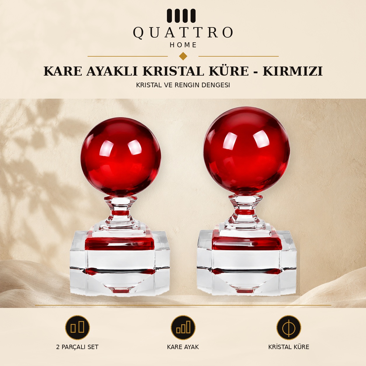 Kare Ayaklı Kristal Küre - Kırmızı