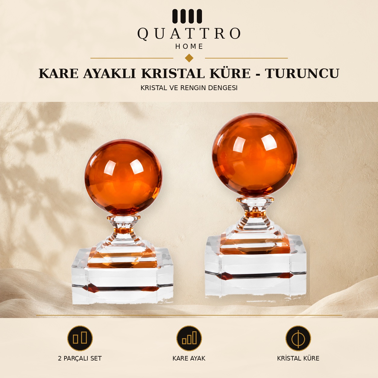 Kare Ayaklı Kristal Küre - Turuncu